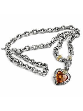 Citrine Heart Pendant Silver and Gold Necklace
